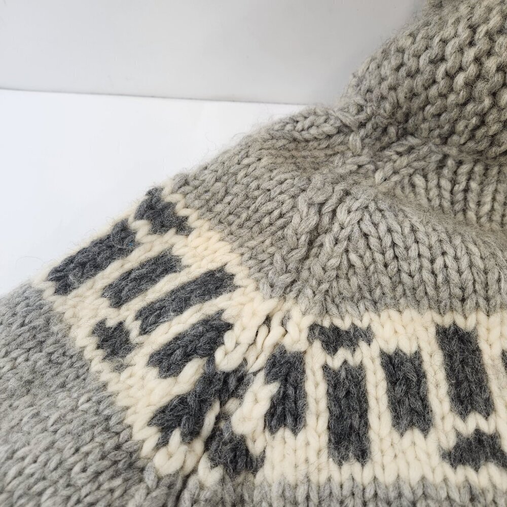 Canadian Hand Knit Cowl Neck Pullover Sweater Unisex Gray Warm Winter Handmade - Picture 12 of 15